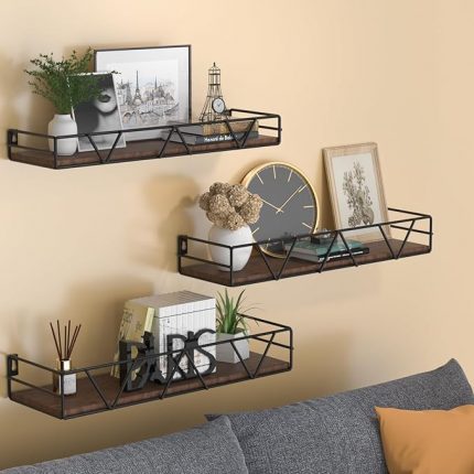 Set of 3 Wooden Floating Shelves – Modern Wall-Mounted Storage for Living Room, Bedroom & Bathroom